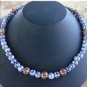 Handmade Chinese Porcelain/Copper Beaded Necklace